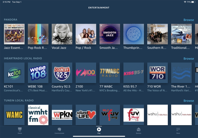 local radio options for iHeartRadio and TuneIn