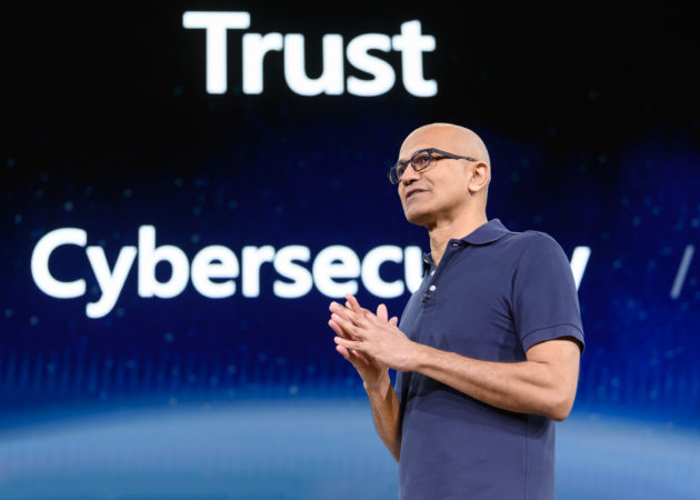 Microsoft CEO Satya Nadella speaks at Build 2019. (GeekWire Photo / Kevin Lisota)