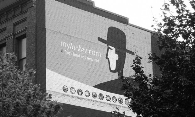 This MyLackey mural, since covered, remained on the side of a building in Seattle's Belltown neighborhood for years after the company closed. (Photo by Belltown Messenger, via Flickr.)