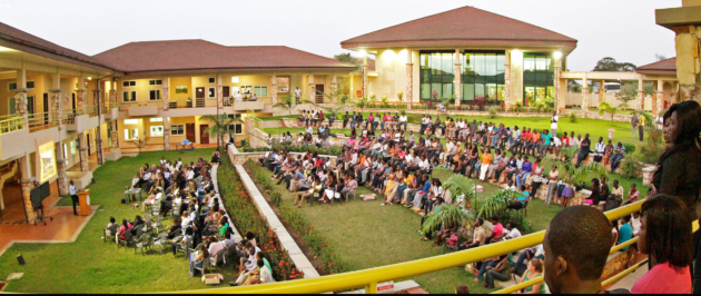 Students gather in the Archer Cornfield Courtyard on Ashesi University's campus in Berekuso, Ghana. Photo: Ashesi University.