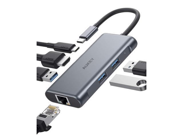 AUKEY USB C Hub Adapter, 6 in 1 Type C Hub with Ethernet Port 1000Mbps, 4K USB  C to HDMI, 3 USB 3.0 Ports, 100W USB C PD Charging Thunderbolt 3 Docking  Station - Newegg.com