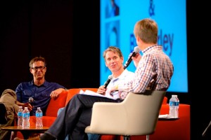 Rich Barton (left) and Bill Gurley speak with GeekWire's John Cook at the 2013 GeekWire Summit.