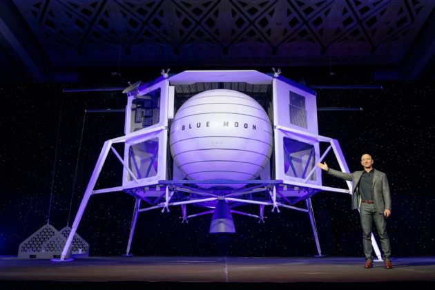 Jeff Bezos shows Blue Moon, Blue Origin's lunar lander.