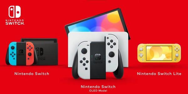 All three Nintendo Switch models, including the new OLED model.