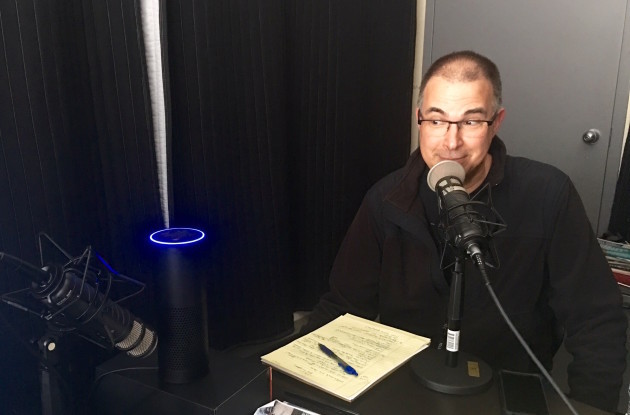 GeekWire contributor Frank Catalano with Amazon Echo, recording this week's show.