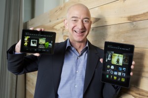 Amazon CEO Jeff Bezos with the Kindle Fire HDX 8.9".