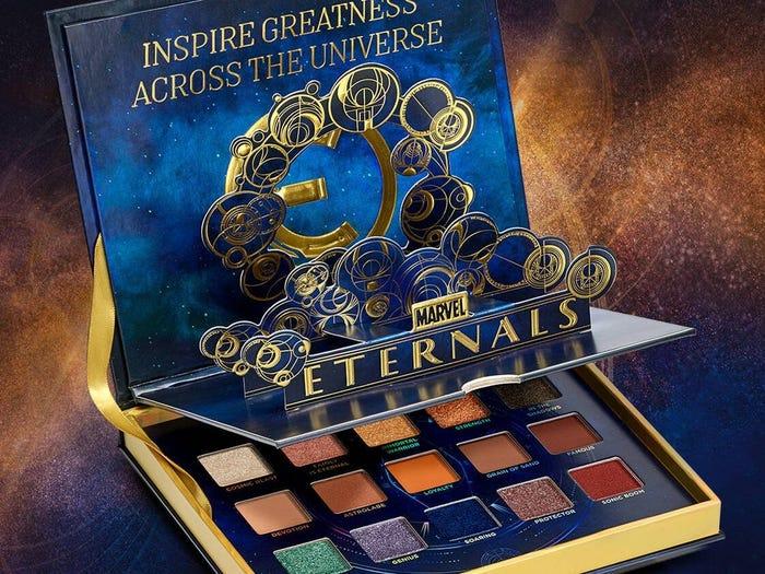 urban decay eternals eyeshadow palette in front of a galaxy background