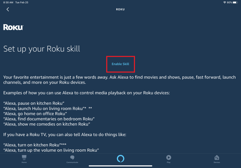 Alexa app link screen
