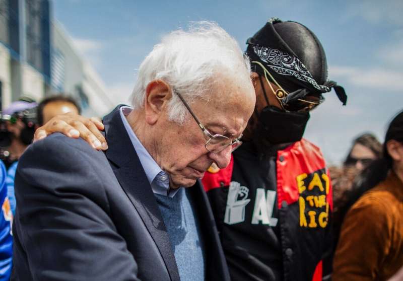 US Senator Bernie Sanders appeared at a rally to support Amazon Labor Union leader Christian Smalls (R) in his bid to unionize a