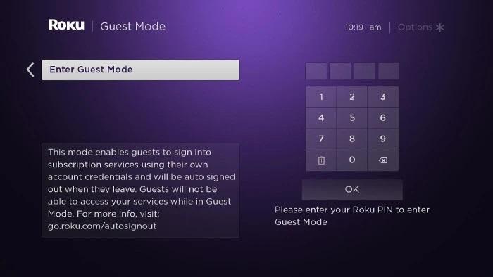 Guest Mode screen